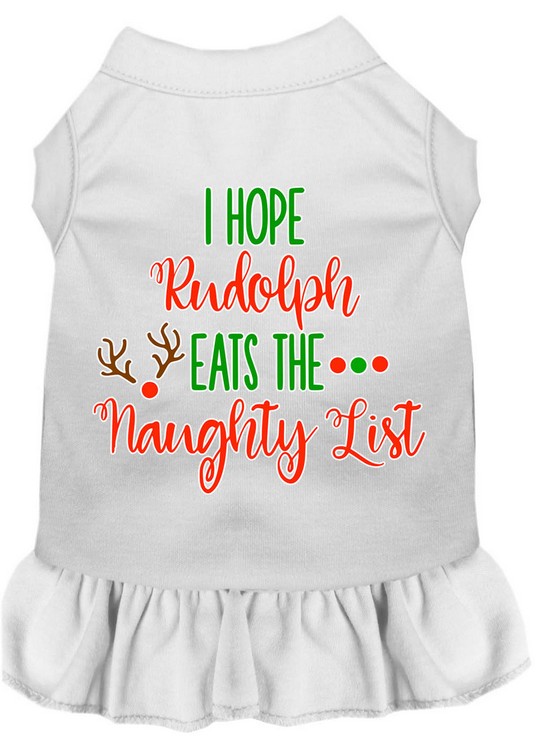 Hope Rudolph Eats Naughty List Screen Print Dog Dress White 4X